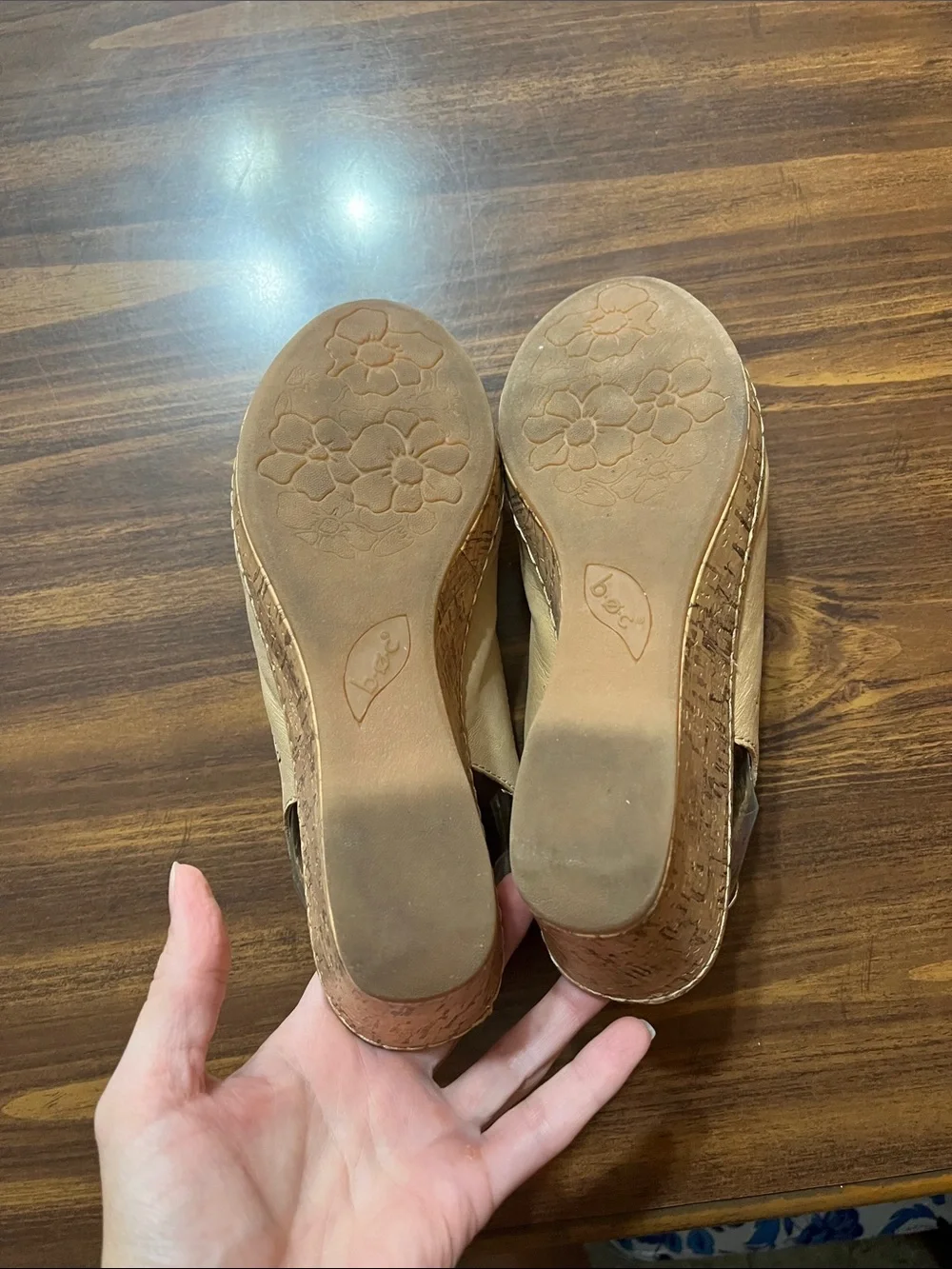 b.o.c. Nude Beige Floral Slingback Cork Wedges size 9